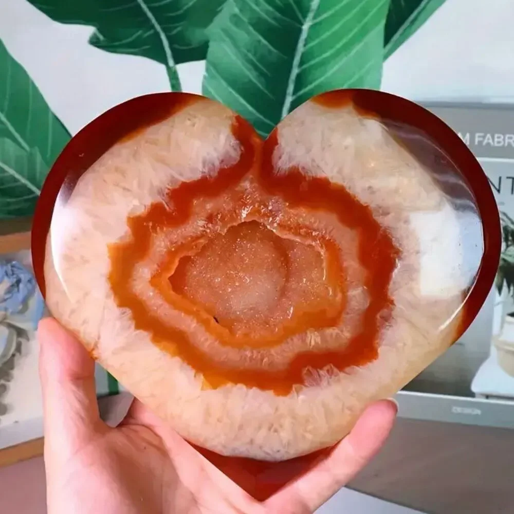 1 Natural Carnelian Crystal Heart Red Agate Geode Cluster Spiritual Meditation